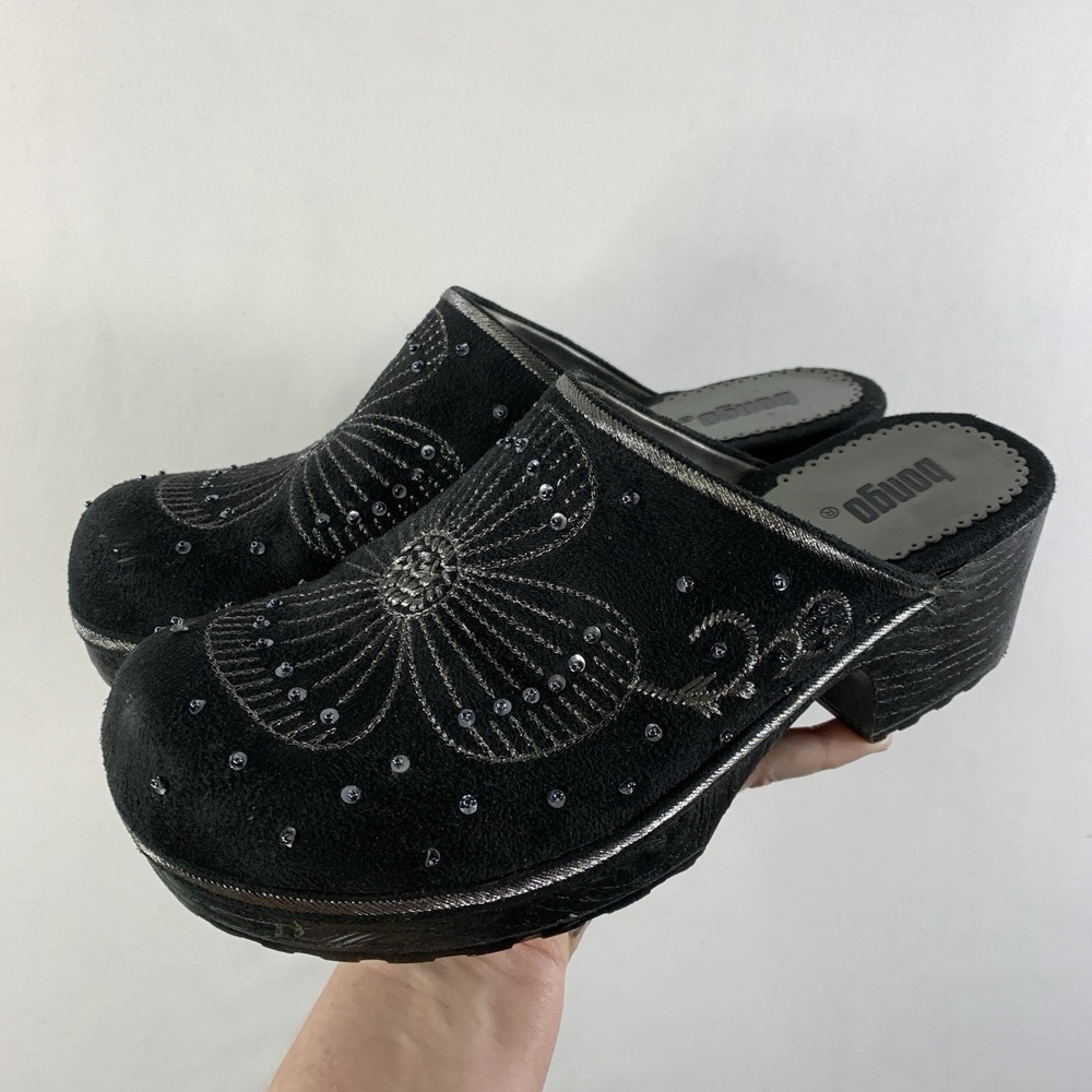 Y2K Bongo Womens Whimsigoth Chunky Clogs Mules Size 10M Black Embroidered Sequin